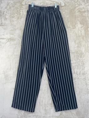 Chef Works Black White Striped Chef Pants Elastic Waist Pocket Size Small